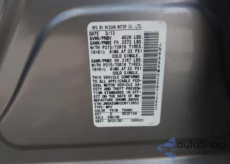 2012 Nissan Rogue S z USA, uszkodzony, nr VIN JN8AS5MV2CW713652